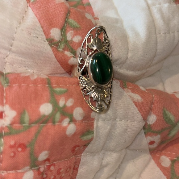Natural Malachite Gem Stone Boho 925 Silver Ring 7 💍 Cottage Core Vintage Style - Picture 4 of 9
